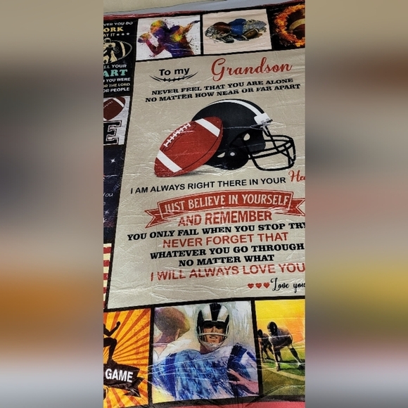 452- To My Grandson Football Player Motivational Blanket Throw NWT - Picture 1 of 8